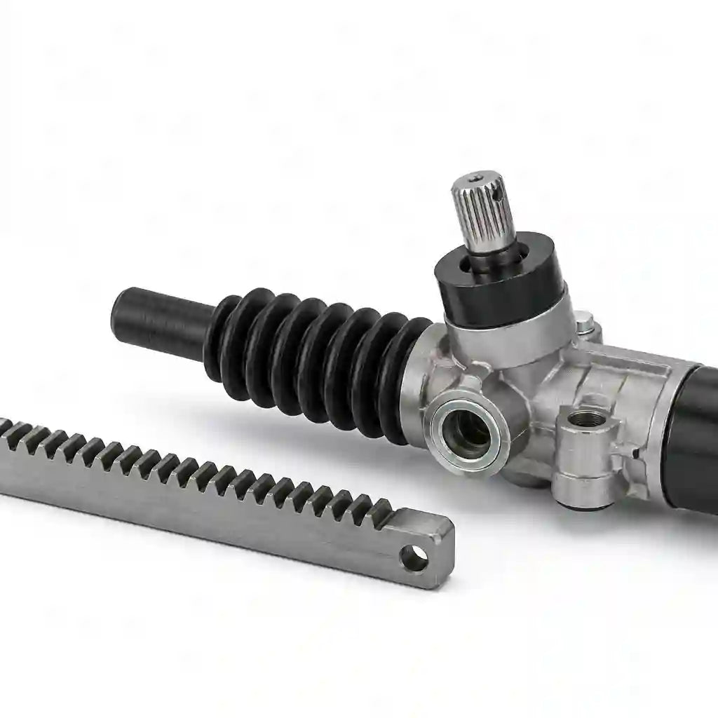 Rack and pinion set on white background