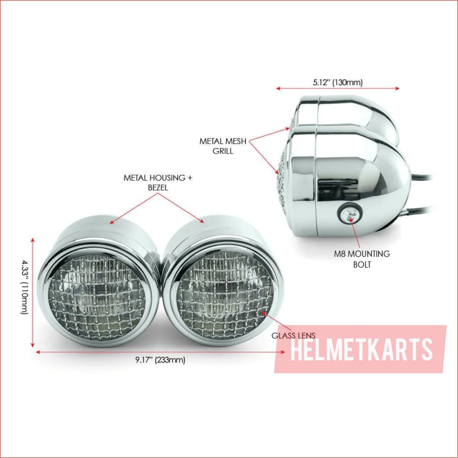 3.5" Dual Chrome Mesh Head light - 40/50 watts - Helmetkarts