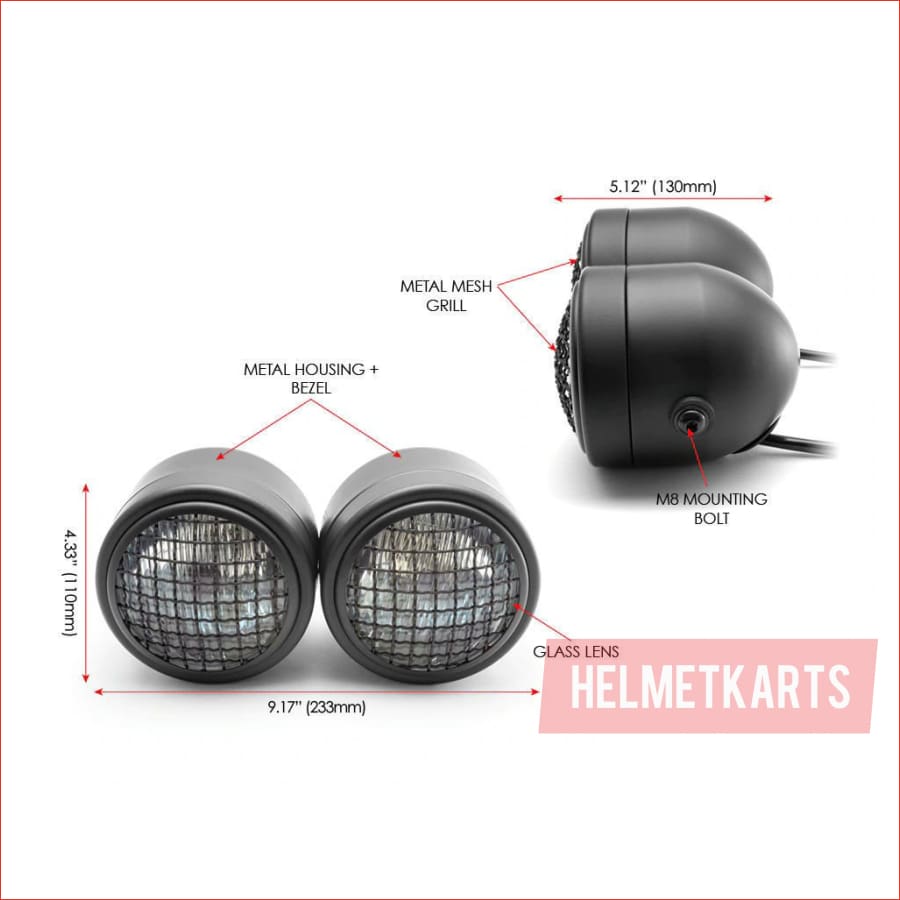 3.5" Dual Matte black Mesh Head light - 40/50 watts - Helmetkarts