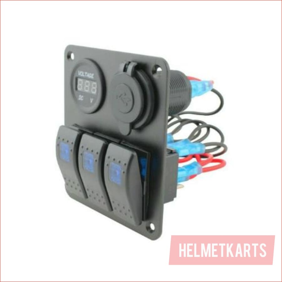 3 Gang Rocker Switch Panel w/ USB charger - Helmetkarts