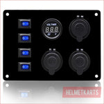 4 Gang Rocker Switch Panel w/ USB Charger and Cigarette lighter - Helmetkarts