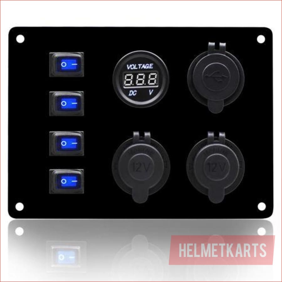 4 Gang Rocker Switch Panel w/ USB Charger and Cigarette lighter - Helmetkarts
