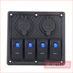 4 Gang Rocker Switch Panel w/ USB Charger and Cigarette lighter - Helmetkarts