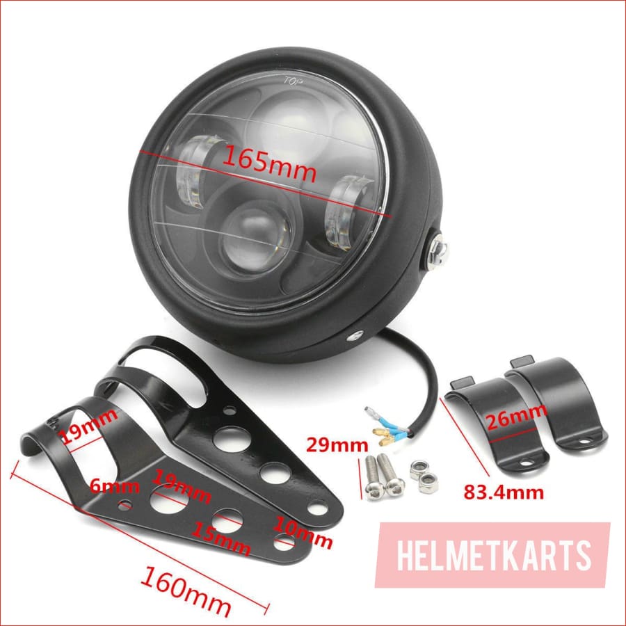 6.5" Matte black Head light w/ Turn light - 50 watts - Helmetkarts