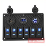 6 Gang Rocker Switch Panel w/ USB charger and Cigarette lighter - Helmetkarts