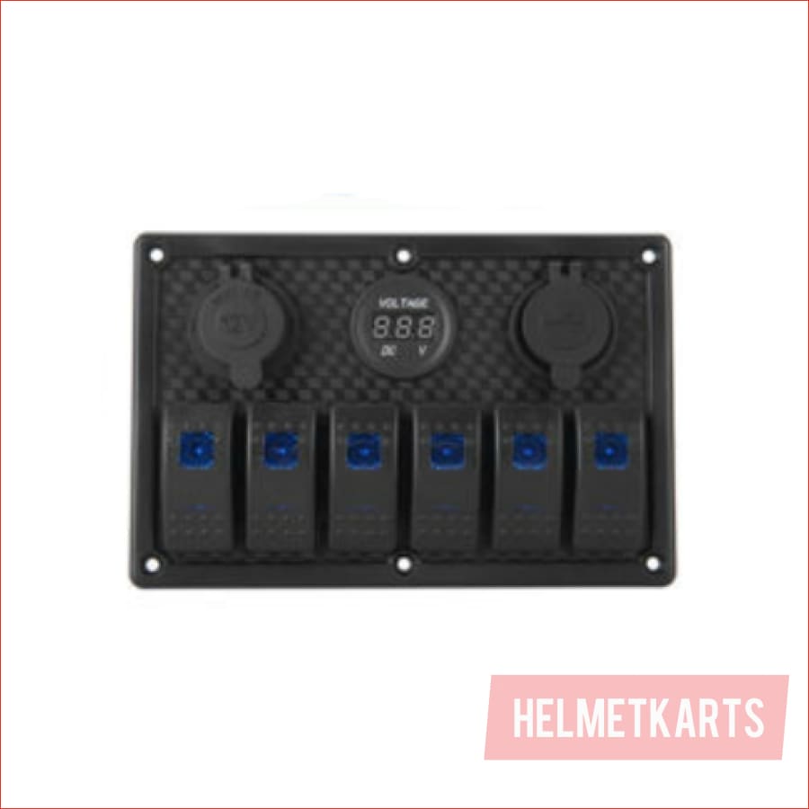 6 Gang Rocker Switch Panel w/ USB charger and Cigarette lighter - Helmetkarts