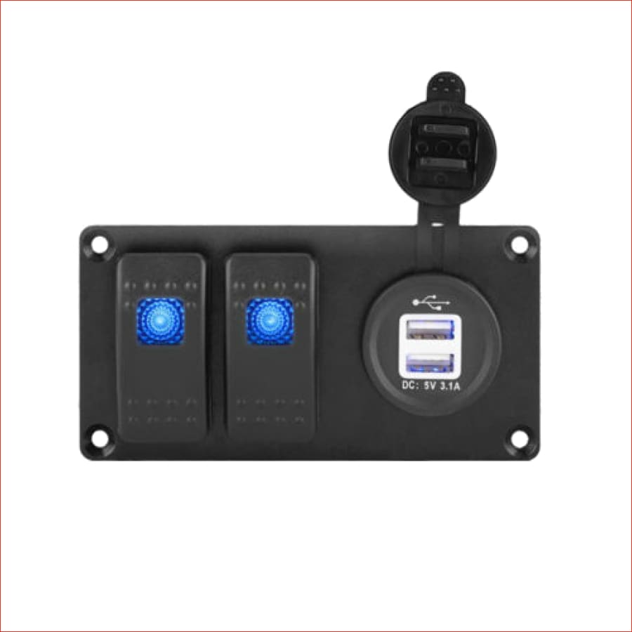 2 Gang Rocker Switch Panel w/ USB charger - Helmetkarts