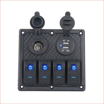 4 Gang Rocker Switch Panel w/ USB Charger and Cigarette lighter - Helmetkarts