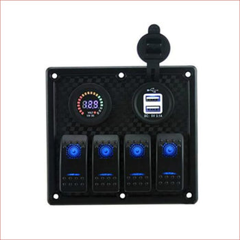 4 Gang Rocker Switch Panel w/ USB Charger - Helmetkarts
