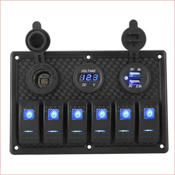 6 Gang Rocker Switch Panel w/ USB charger and Cigarette lighter - Helmetkarts